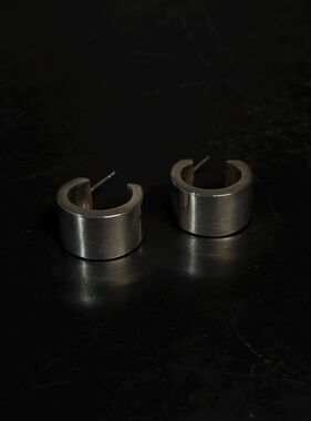 Sterling Silver Wide Hoop Stud Earrings Brushed Modernist Hoops